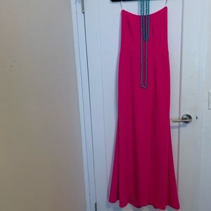 Aqua strapless mermaid gown w/ slit - hot pink NWT
